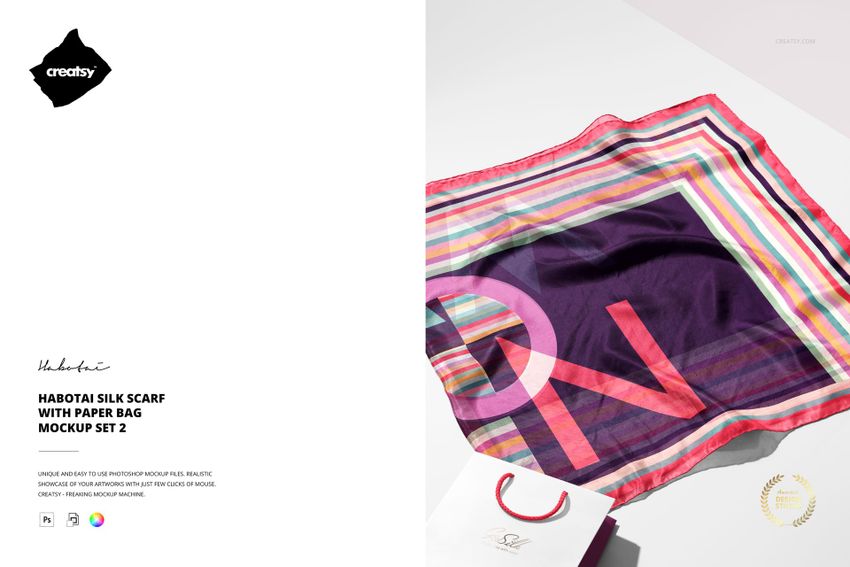Habotai Silk Scarf with Paper Bag Mockup Set 2 - mockup screenshot 1