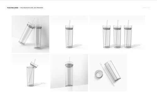 Transparent acrylic tumbler mockup set featuring multiple arrangements and perspectives against a minimal white backdrop.