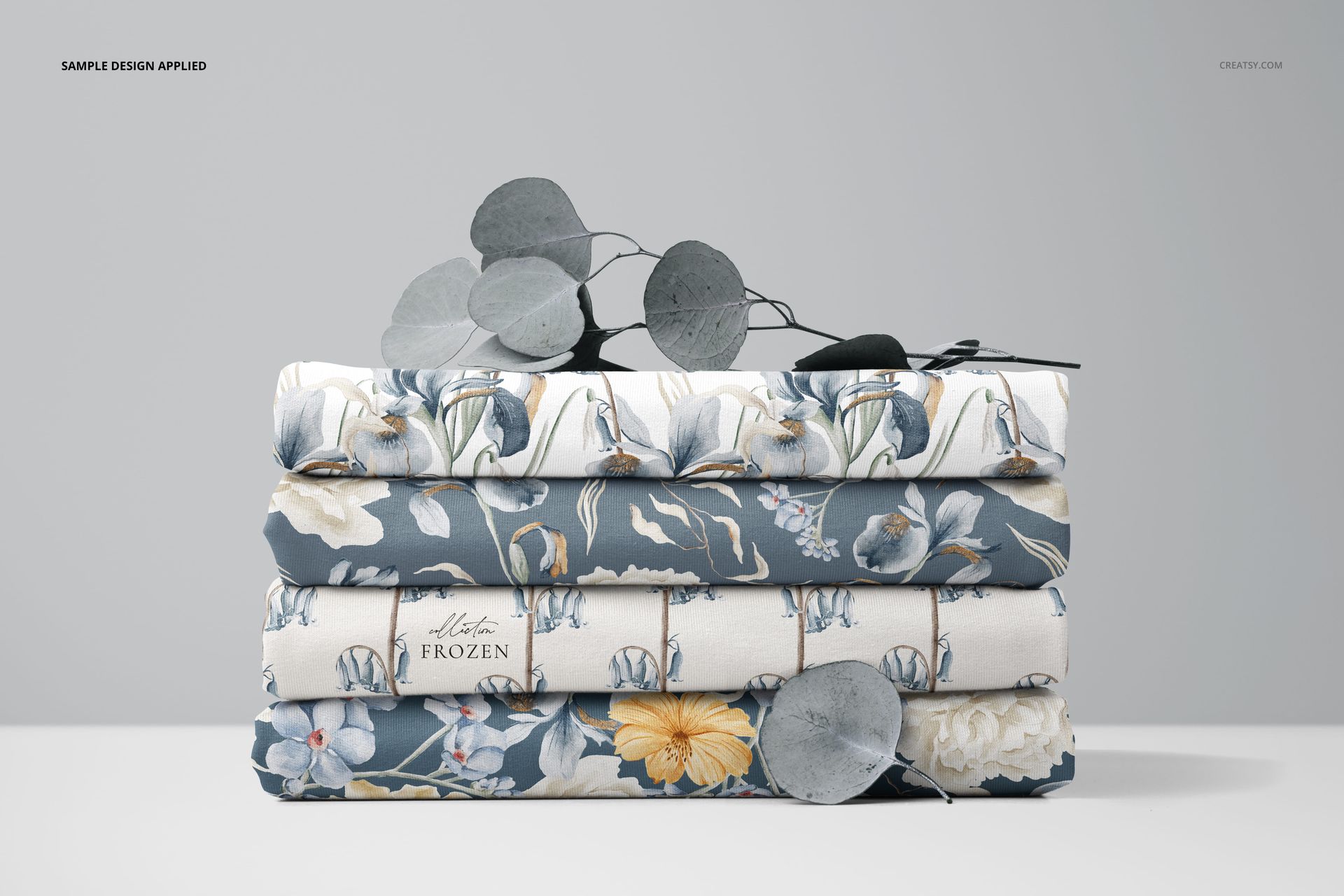 Stacked Jersey Fabrics with Eucalyptus Leaves Mockup - mockup screenshot 4
