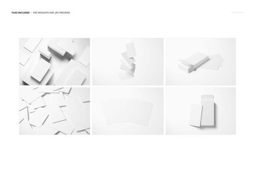 Six mockup scenes featuring plain tarot cards shown from top and angled perspectives, with some cards inside a box.