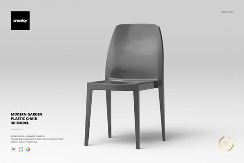 Modern garden plastic chair in glossy gray finish, front view against a plain light gray background.