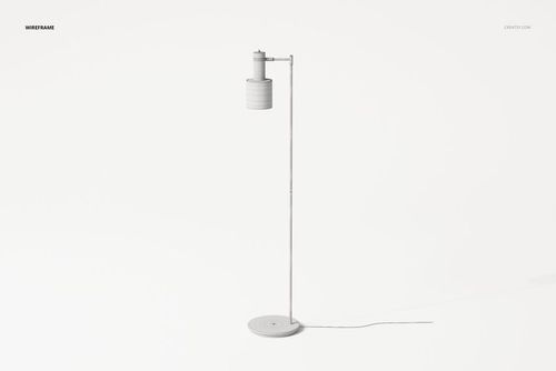 Minimalist geometric floor lamp with cylindrical shade and slim vertical stand, shown in wireframe on white background.
