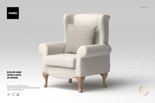Rolled Arm Wing Chair 3D Model - mockup preview 1