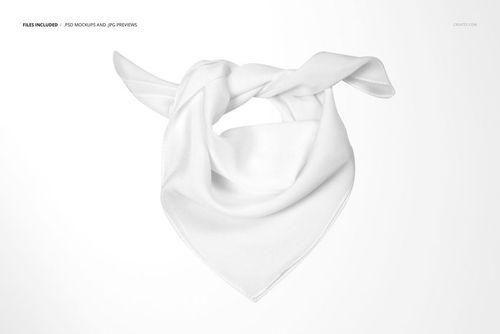 Folded silk scarf mockup in a bandana style, featuring a smooth white fabric and a minimalist setting.