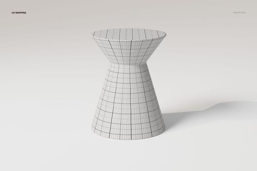 Hourglass-shaped end table 3D model with wireframe mesh, shown from a front angle on a plain background.