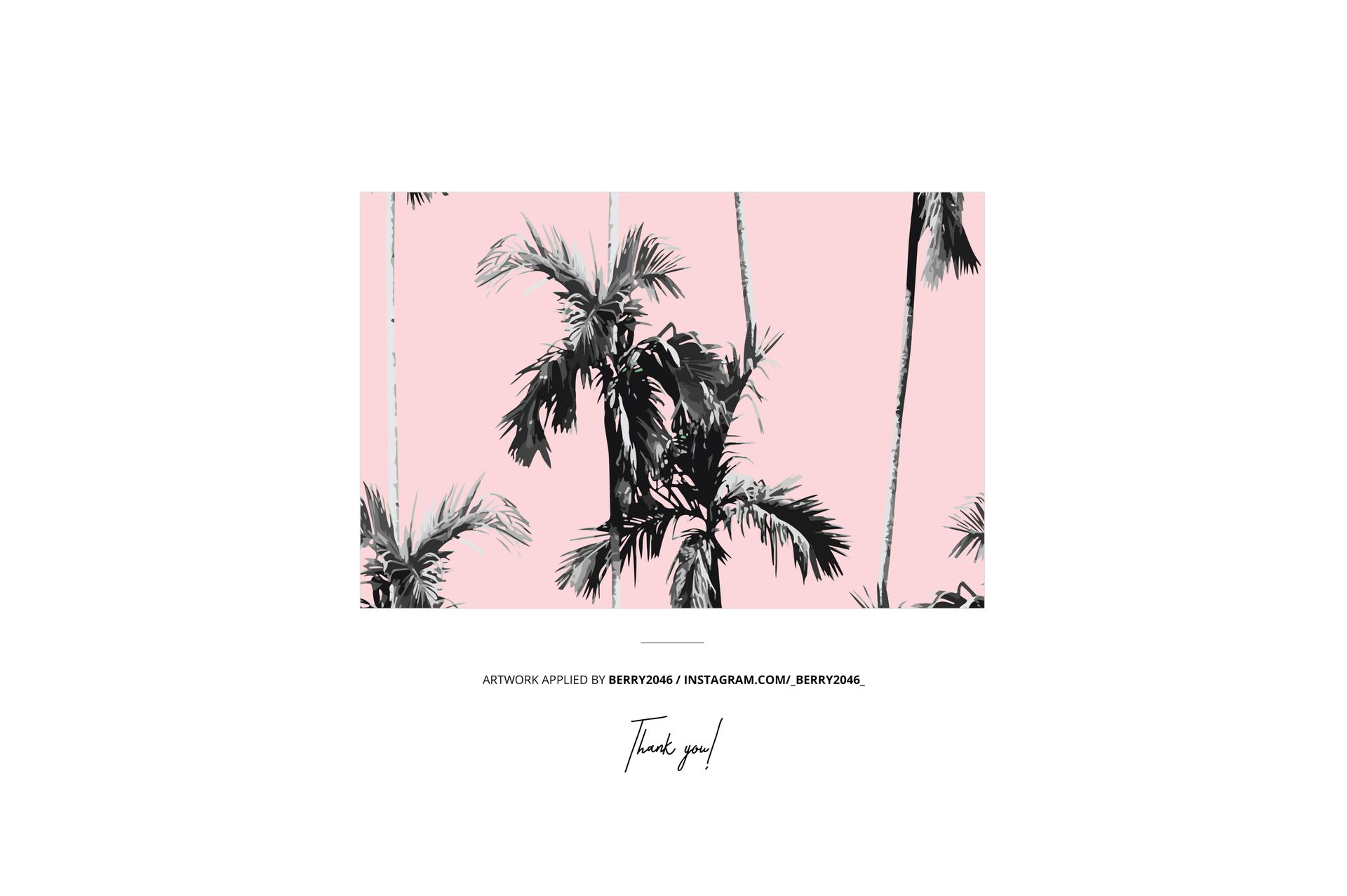 Velvet eyelet curtains mockup featuring black and white palm tree design against a pastel pink backdrop, front perspective.