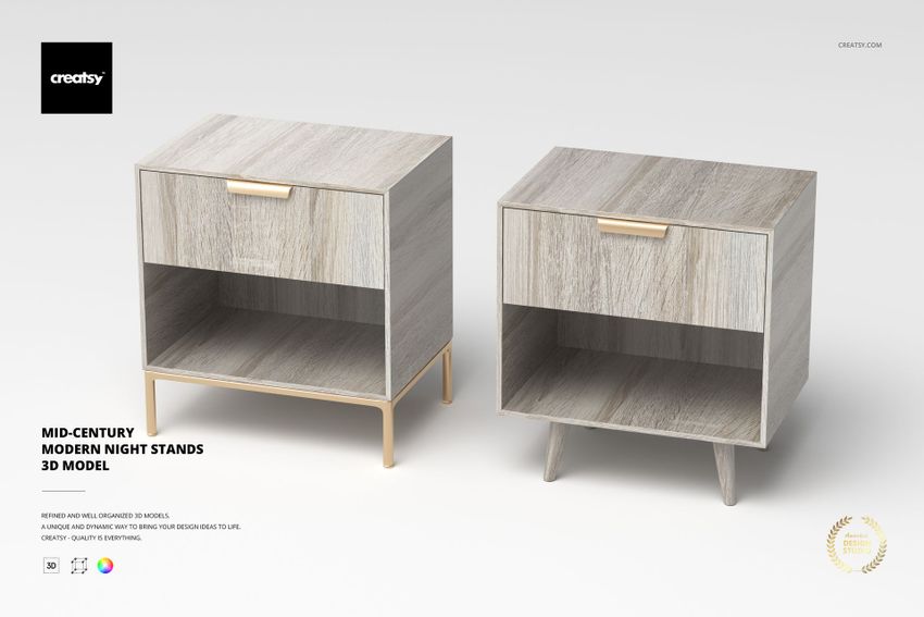Mid-Century Modern Night Stands 3D Model - mockup screenshot 1