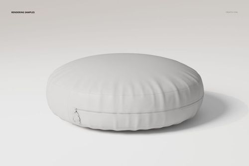 Round floor cushion in plain white fabric, shown from a front angle on a light background with visible zipper detail.