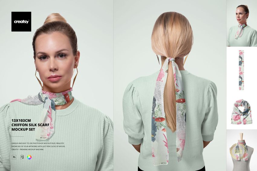 13x103cm Chiffon Silk Scarf Mockup Set - mockup screenshot 1