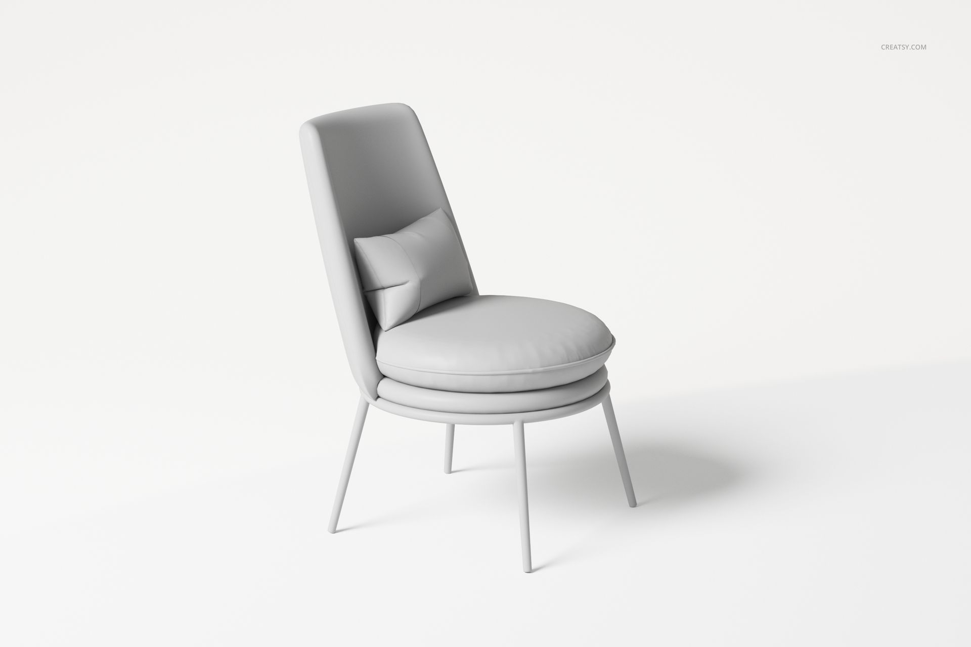 Modern upholstered armchair with a matching pillow, shown in a light gray color from a front angle on a plain background.