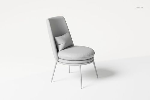 Modern upholstered armchair with a matching pillow, shown in a light gray color from a front angle on a plain background.