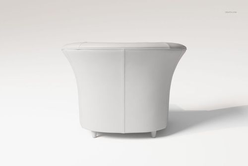 High back tub chair in solid white color, viewed from the rear, with curved backrest and short legs on a plain background.