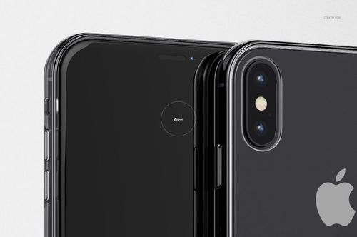 PSD mockup featuring two iPhone XS Max phones in transparent cases, highlighting the camera and logo area.