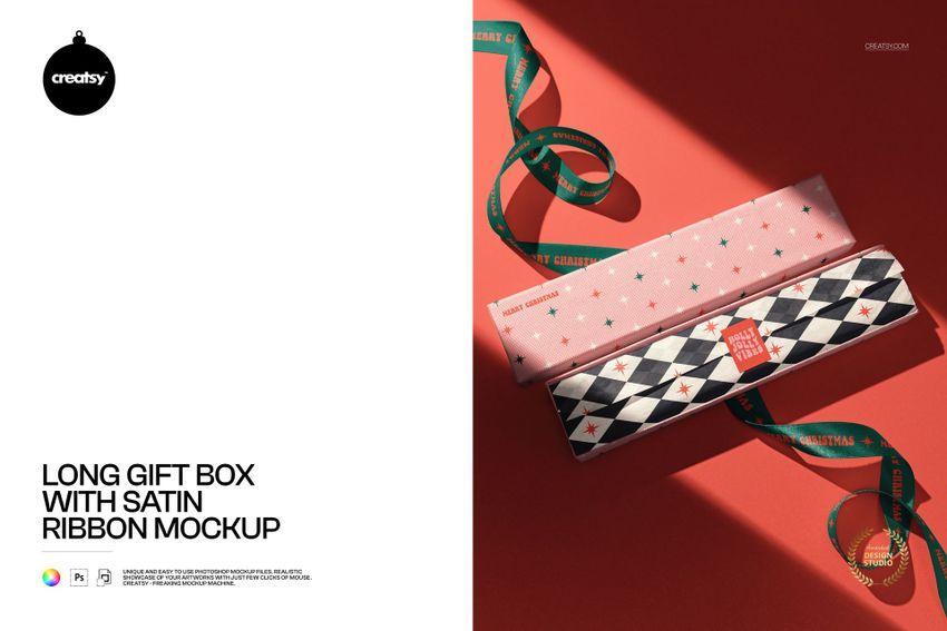 Long Gift Box with Satin Ribbon Mockup - mockup screenshot 1