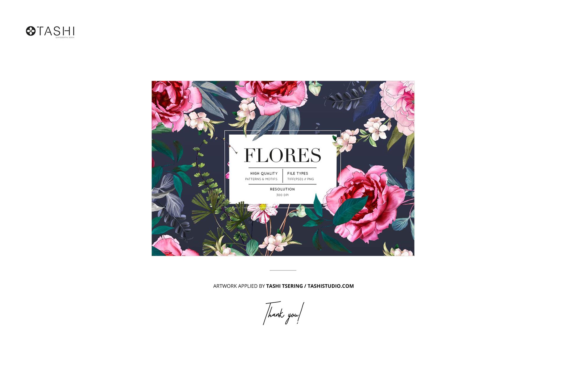 Close-up of cotton fabric mockup featuring a vibrant floral pattern with pink flowers on a dark background.