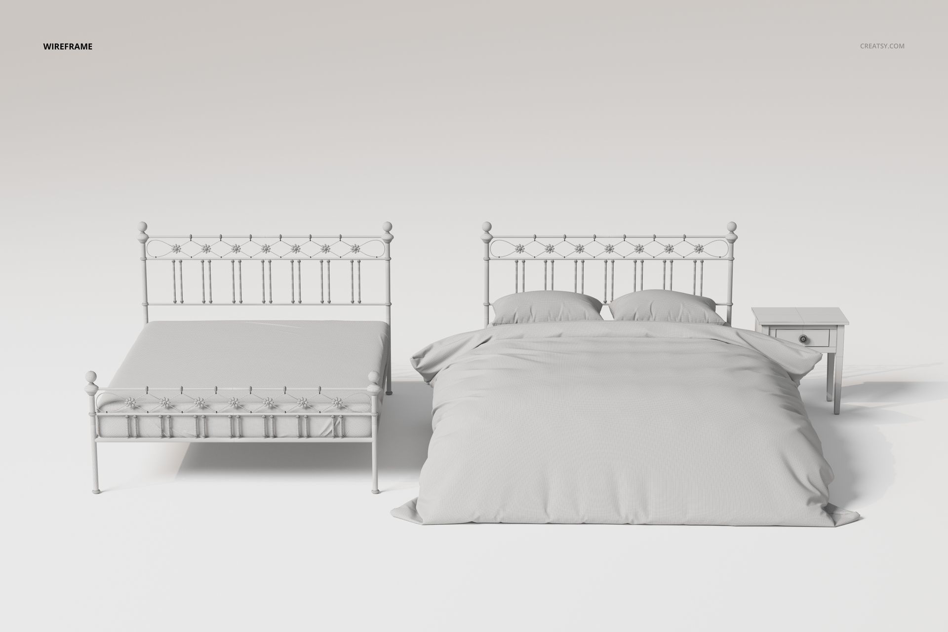 Vintage Headboard Bed & Bedding 3D Model - mockup screenshot 5