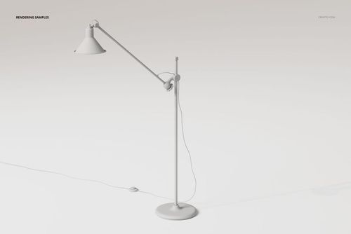 Adjustable industrial floor lamp in matte white, shown from a side angle on a plain white background with visible cord.