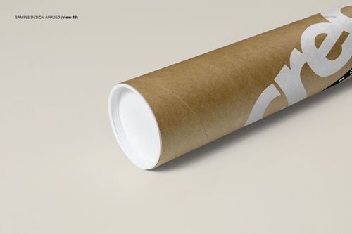 Mailing tube mockup featuring a cylindrical brown tube with partial white print, shown on a neutral background.