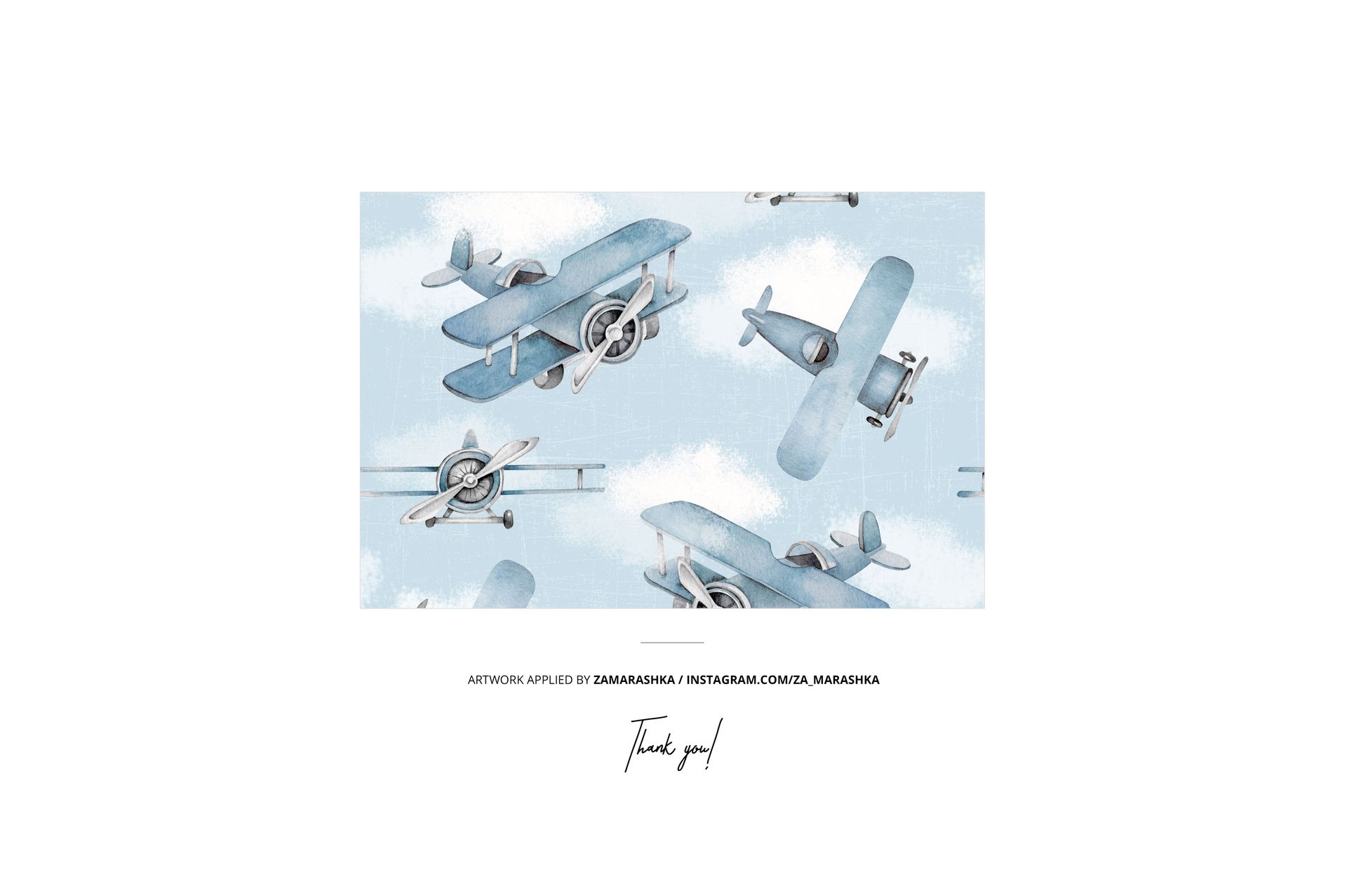 Seamless pattern featuring vintage blue airplanes flying among soft white clouds on a light blue background.