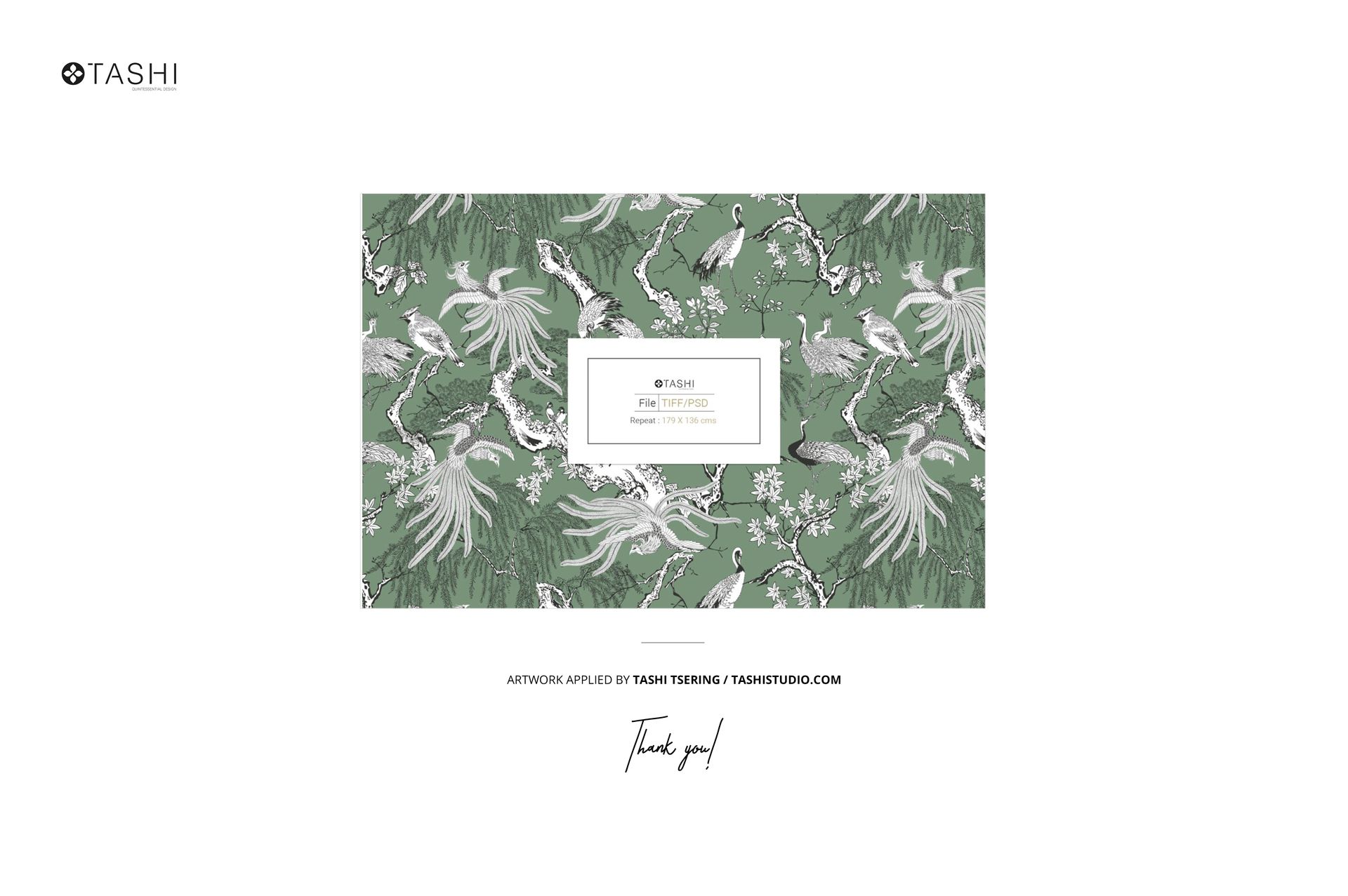 Reversible cushion mockup displaying a detailed nature-inspired design with birds and flowers on a muted green surface.