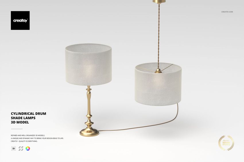 Cylindrical Drum Shade Lamps 3D Model - mockup screenshot 1