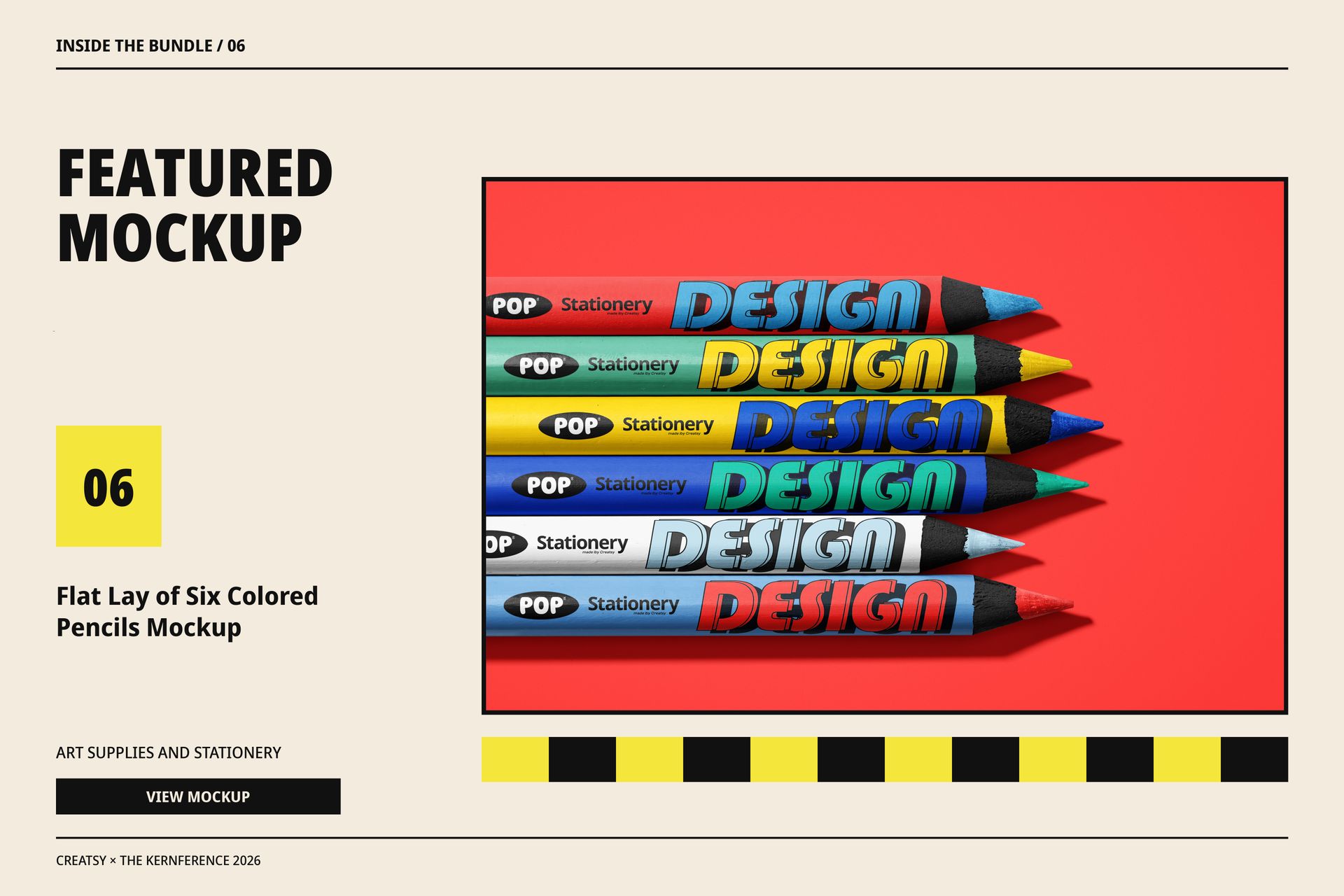 Flat Lay of Six Colored Pencils Mockup