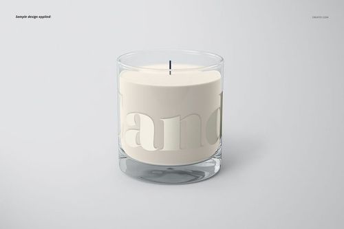 Classic candle mockup featuring a transparent jar, neutral wax color, and subtle label design on a simple surface.
