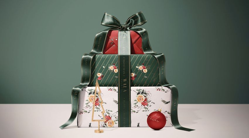 pile of christmas gifts mockup