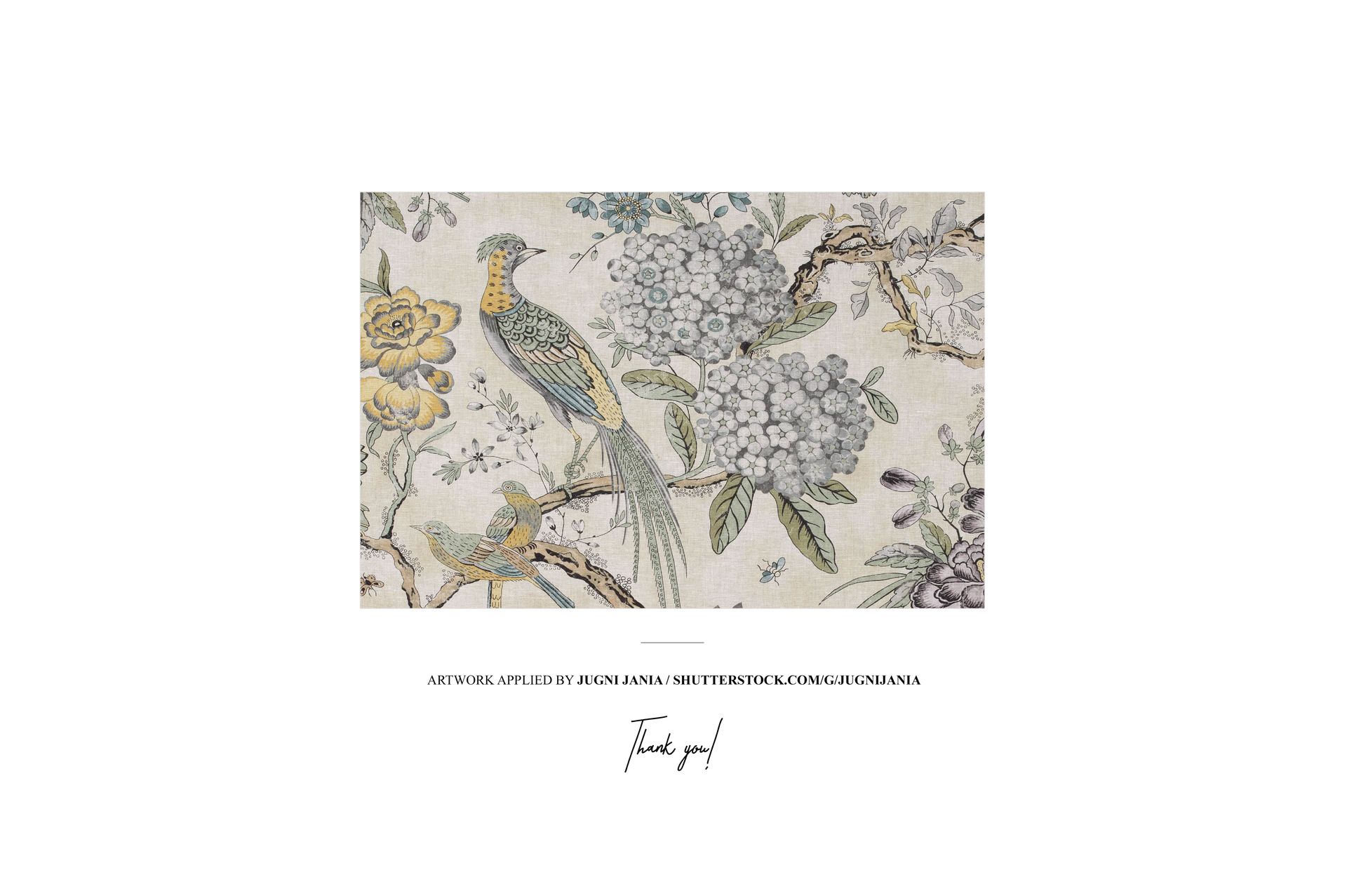 Rectangular canvas print mockup featuring a botanical and bird illustration in muted tones, shown from the front.