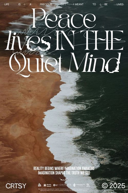 Front view of a poster mockup featuring a dramatic coastline with white surf and bold typography over the image.