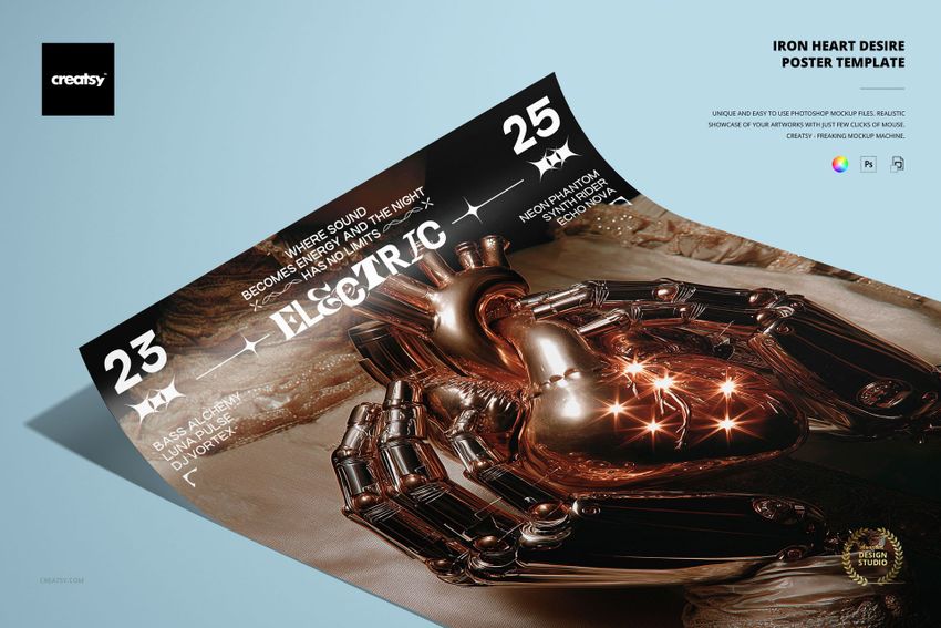 Iron Heart Desire Poster Template - mockup screenshot 1