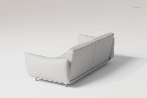 Modern linear sofa in light gray color, viewed from a rear angle against a plain white background.