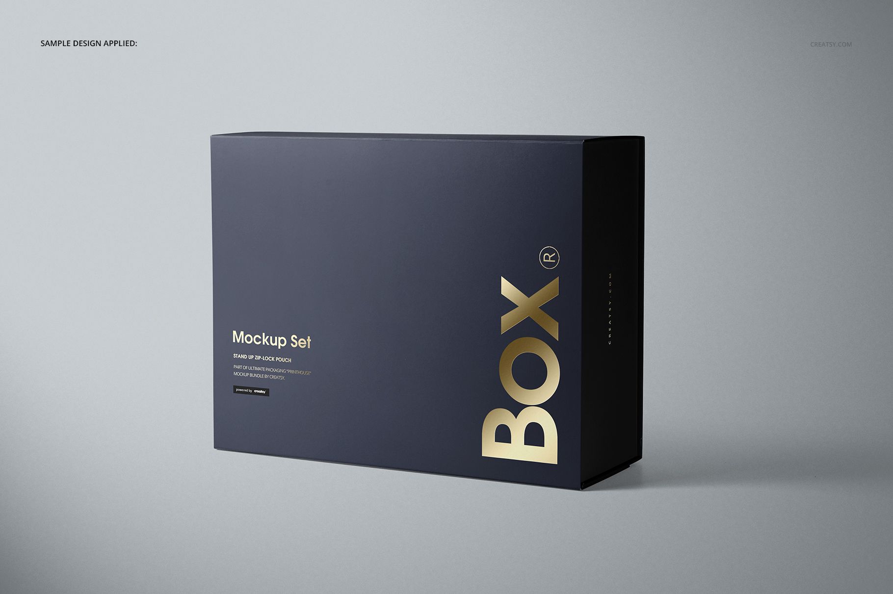 Magnetic gift box mockup featuring a sleek black surface and metallic lettering, displayed at a slight front angle.
