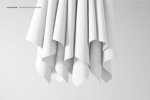 PSD mockup featuring multiple white textile pieces hanging vertically, captured in a minimalist setting.