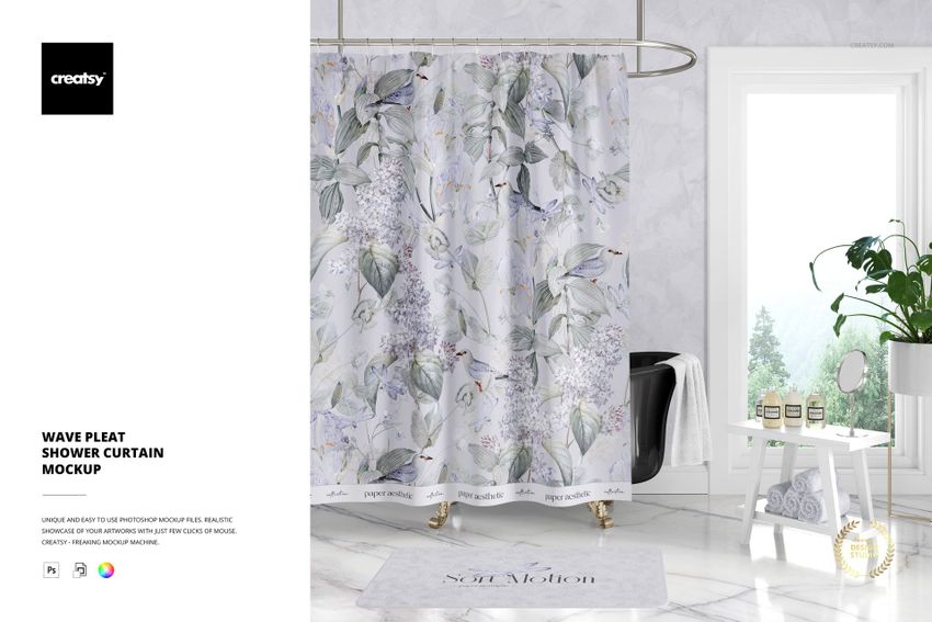 Wave Pleat Shower Curtain Mockup - mockup screenshot 1