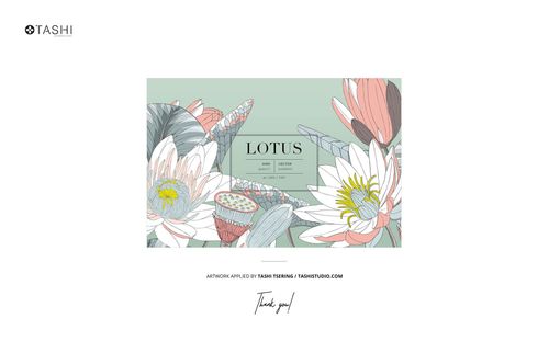 Fabric bolt mockup featuring a pastel floral pattern with lotus flowers and leaves, shown from a front view.