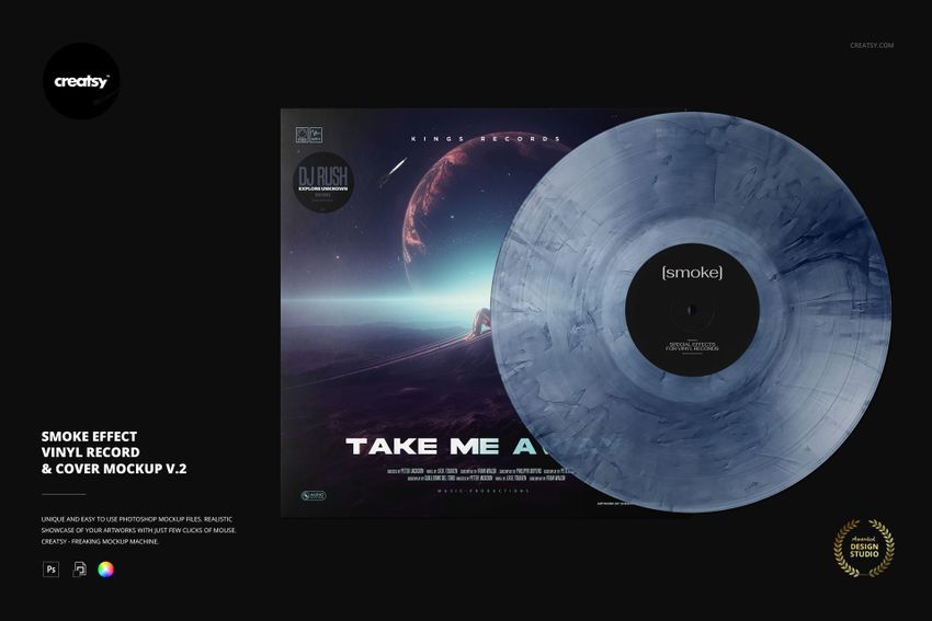 Smoke Effect Vinyl Record & Cover v.2 Mockup - mockup screenshot 1