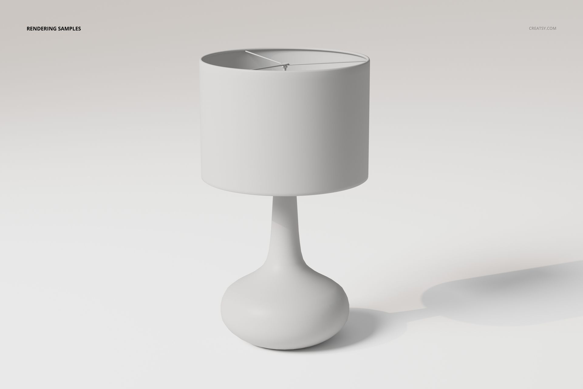 Modern bedside table lamp with a smooth, rounded base and cylindrical shade, shown in a neutral white color.