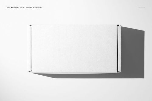 Rectangular white cardboard box mockup shown from a top-down perspective against a clean, neutral surface.