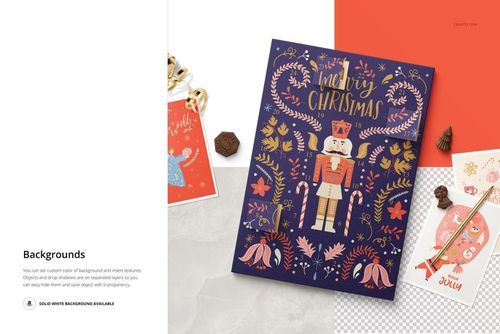 Top view of a Christmas advent calendar mockup featuring colorful illustrations, candy canes, and holiday decorations.