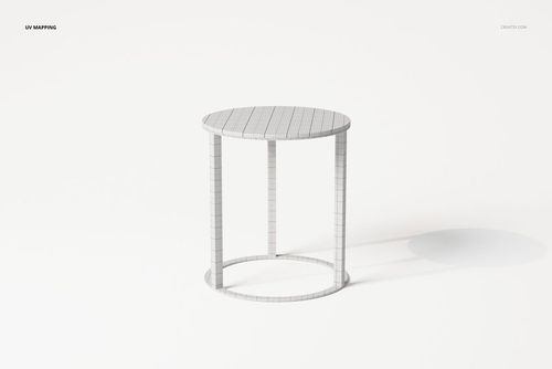 Modern coffee table with a round glass top and cylindrical metal legs, shown in a minimal white studio setting.