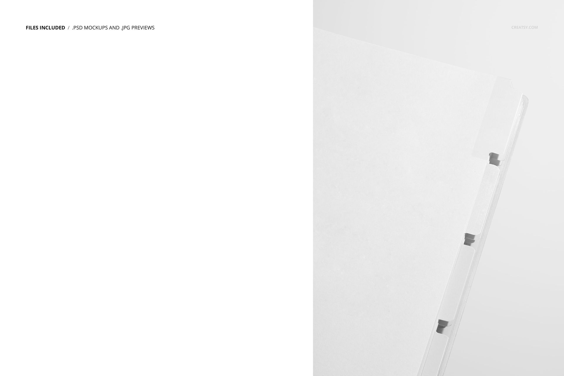 Stationery planner mockup featuring several divider tabs, photographed in a minimal and bright setting.