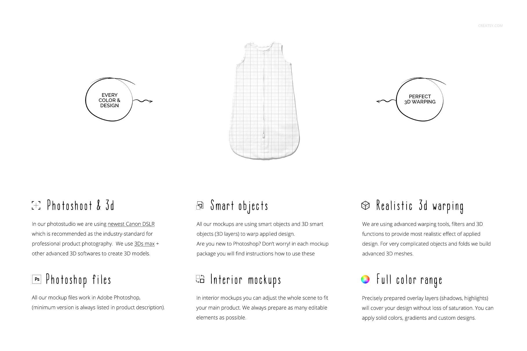 Front view of a baby wearable blanket mockup with a subtle grid pattern, displayed on a white background.