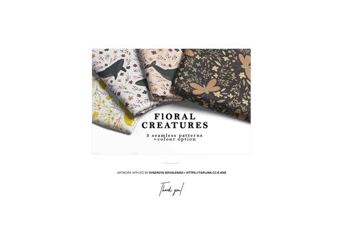 Mockup of muslin onesies with seamless floral and insect motifs, presented in a neat row with multiple color options.