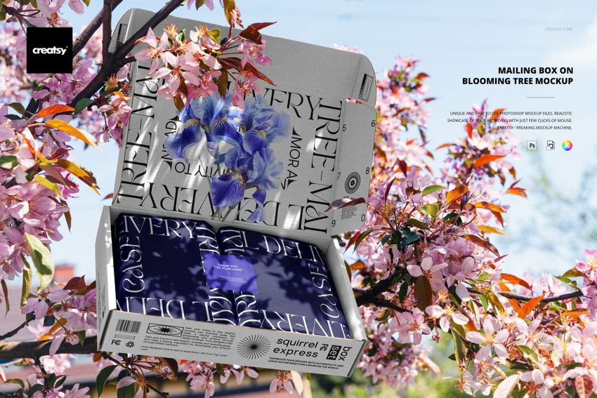 Mailing Box on Blooming Tree Mockup Set - mockup screenshot 1