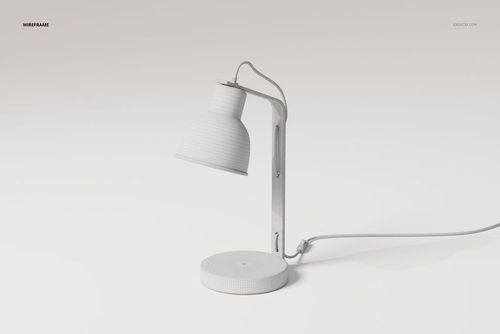 Front view of a white pivot table lamp 3D model with a round base and angled shade on a plain background.