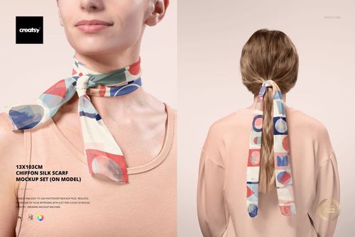 13x103cm Chiffon Silk Scarf Mockup Set (on model) - mockup preview 1