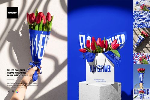 Tulips Bouquet Tissue Wrapping Paper Mockup Set - mockup preview 1