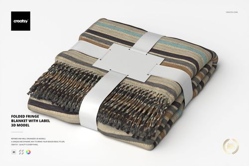 Folded Fringe Blanket with Label 3D Model - mockup preview 1