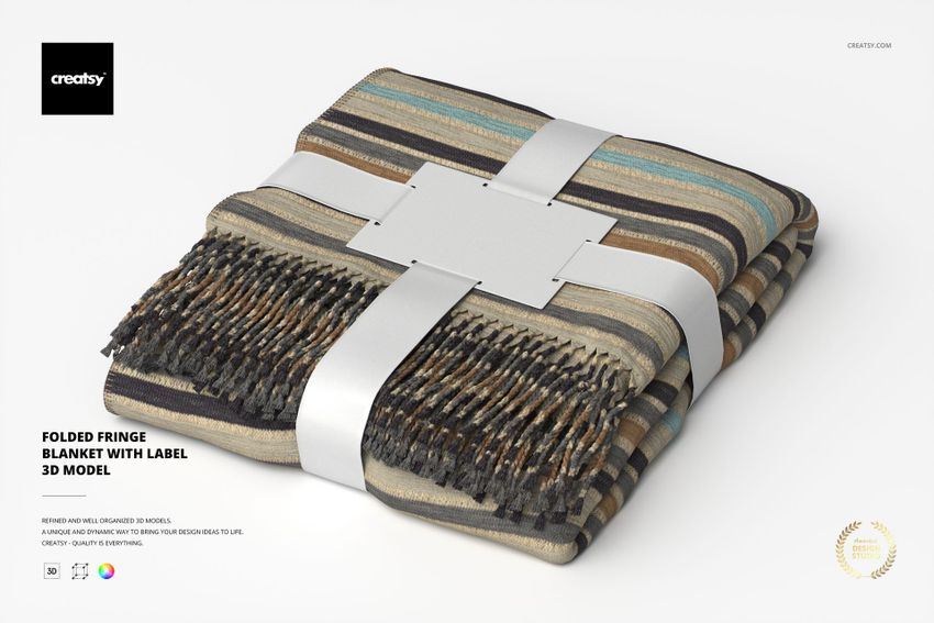 Folded Fringe Blanket with Label 3D Model - mockup screenshot 1
